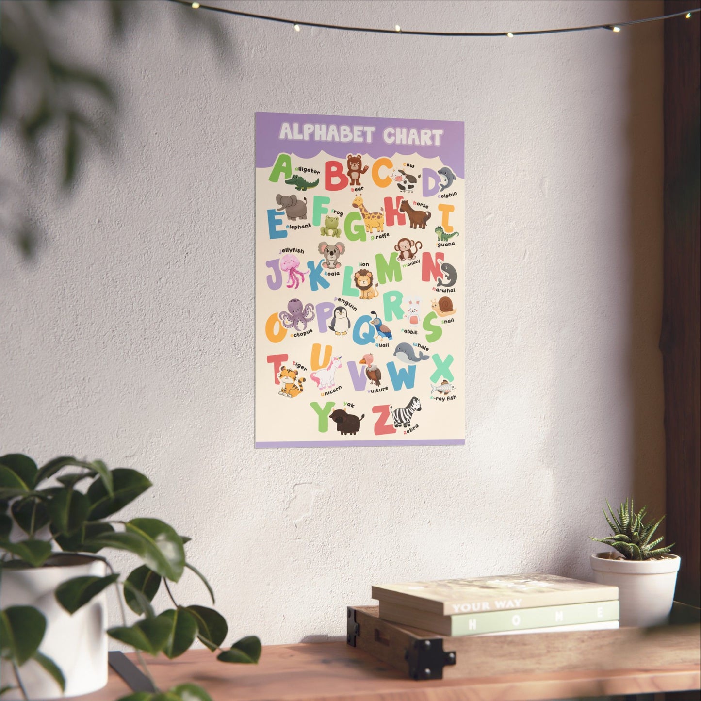 Colorful and Fun Animal Alphabet Poster - Purple