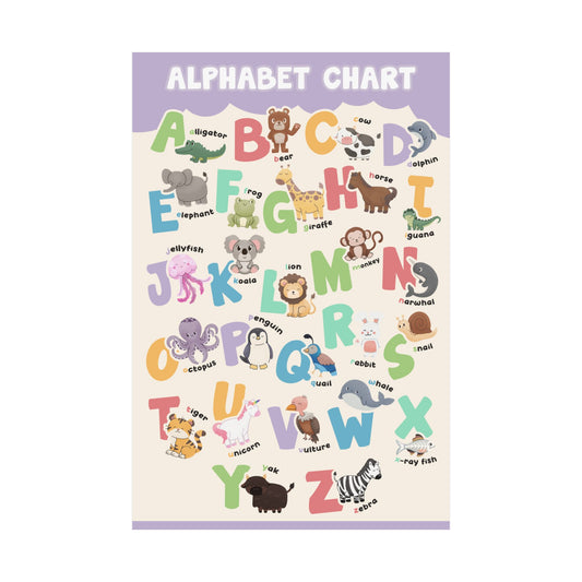 Colorful and Fun Animal Alphabet Poster - Purple