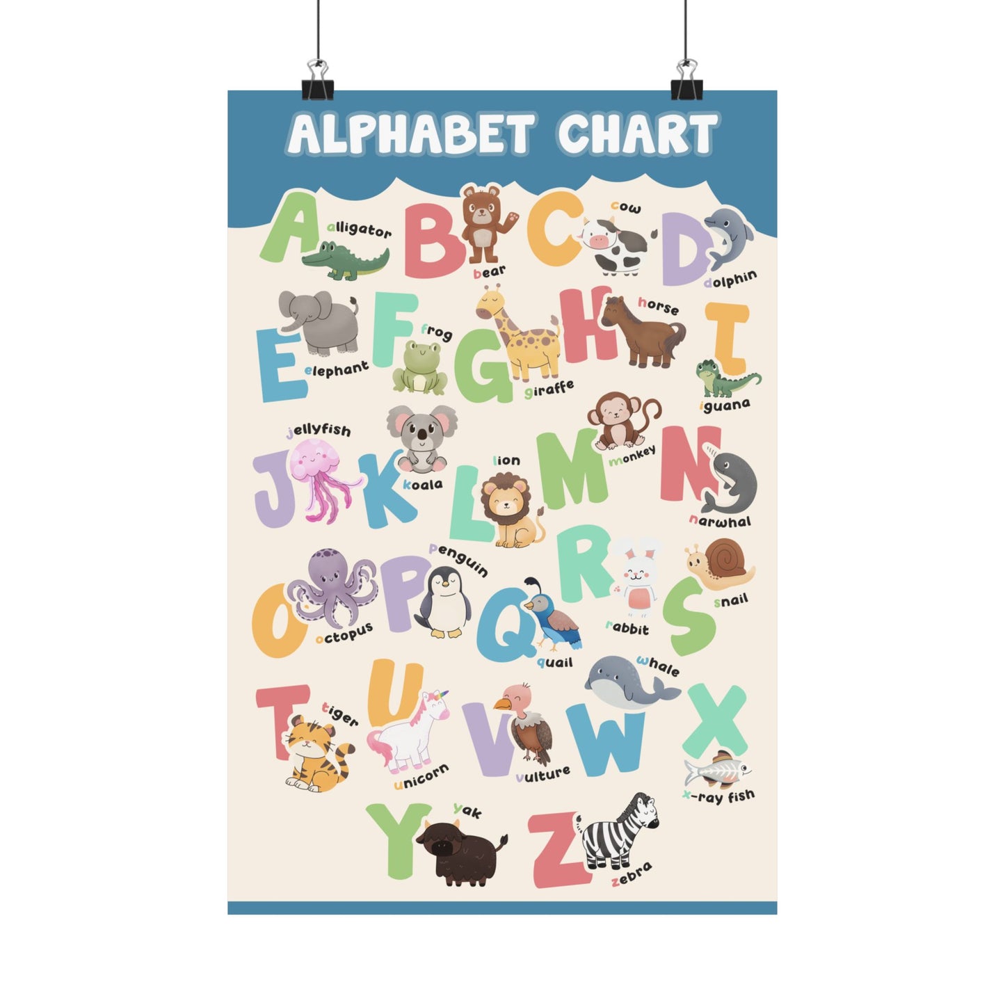 Colorful and Fun Animal Alphabet Poster - Blue