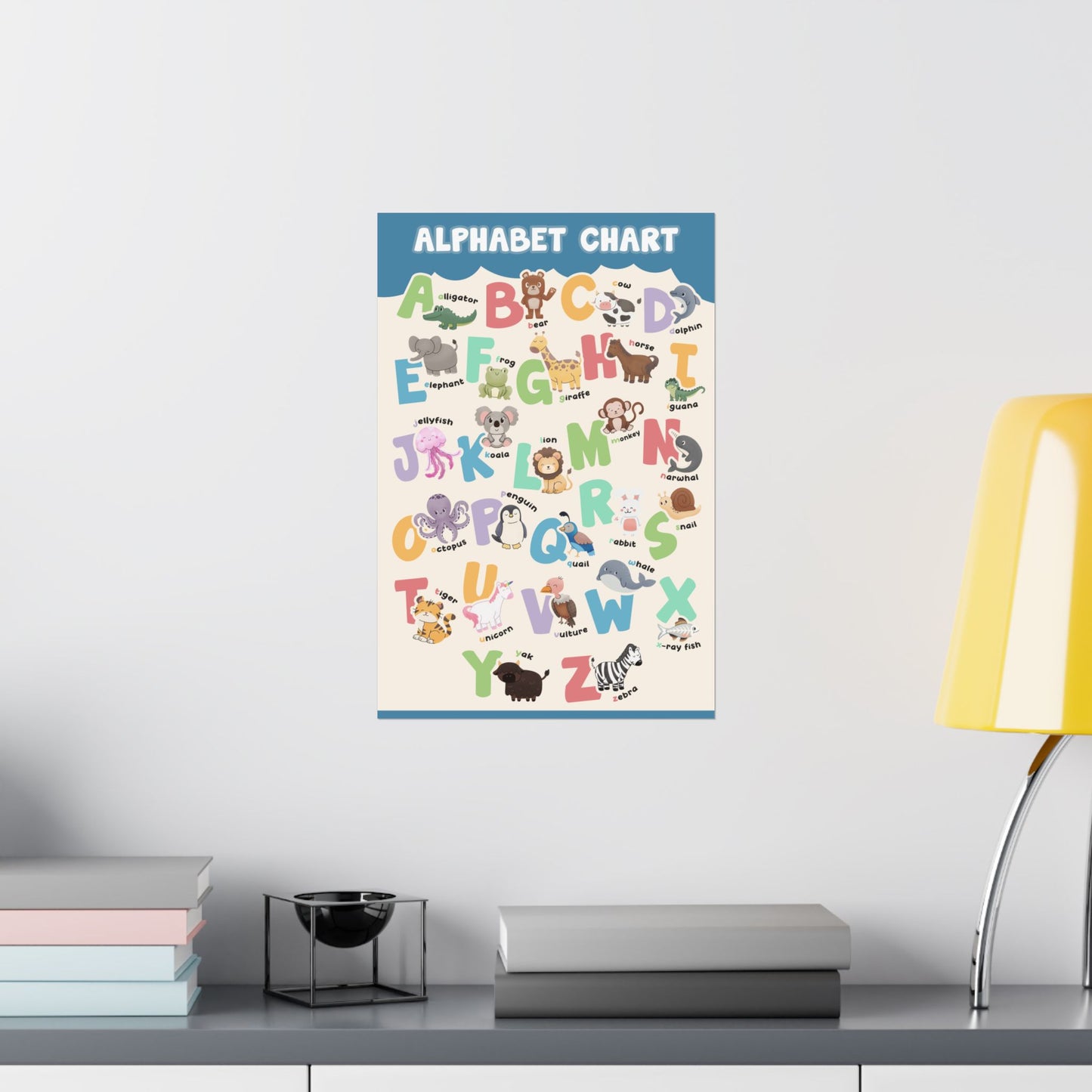 Colorful and Fun Animal Alphabet Poster - Blue