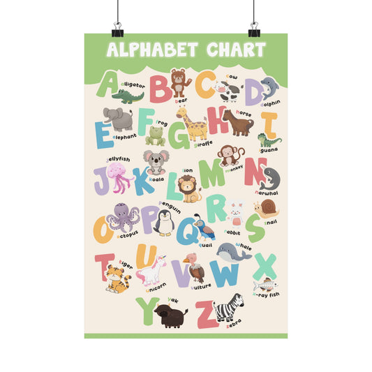 Colorful and Fun Animal Alphabet Poster - Green