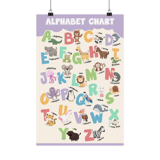 Colorful and Fun Animal Alphabet Poster - Purple