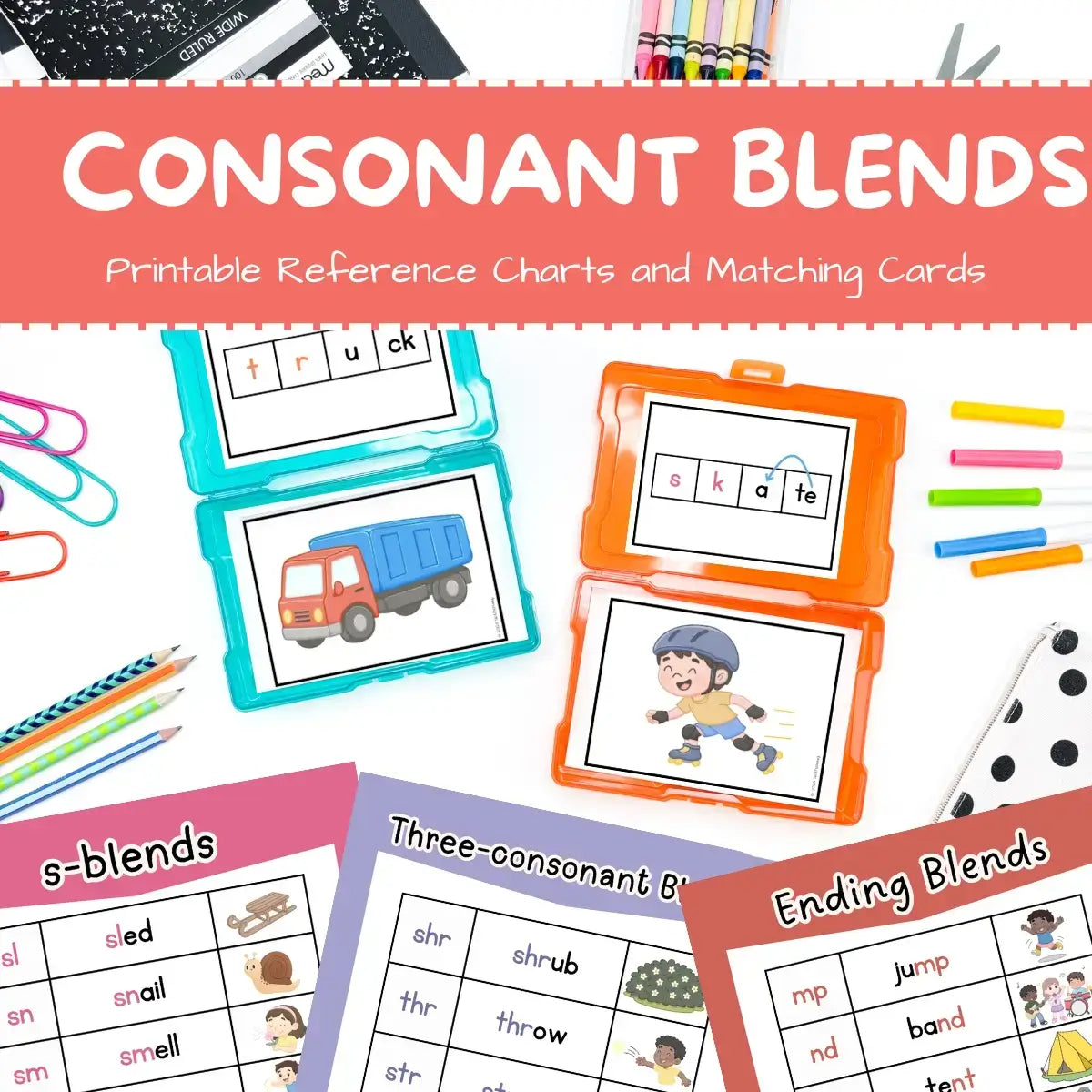 Consonant Blend Reference Charts and Matching Cards