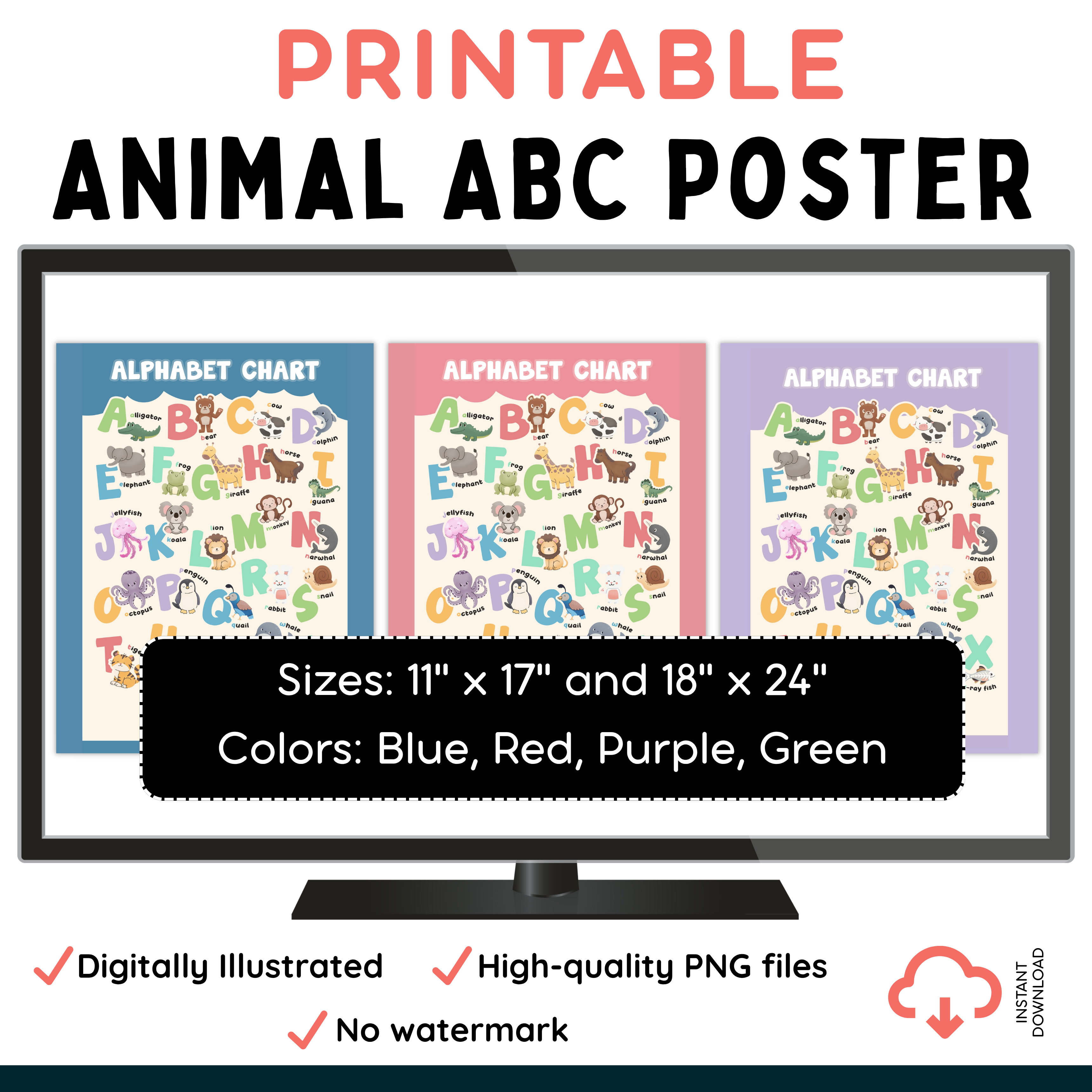 Printable Animal ABC Poster | Alphabet Wall Art