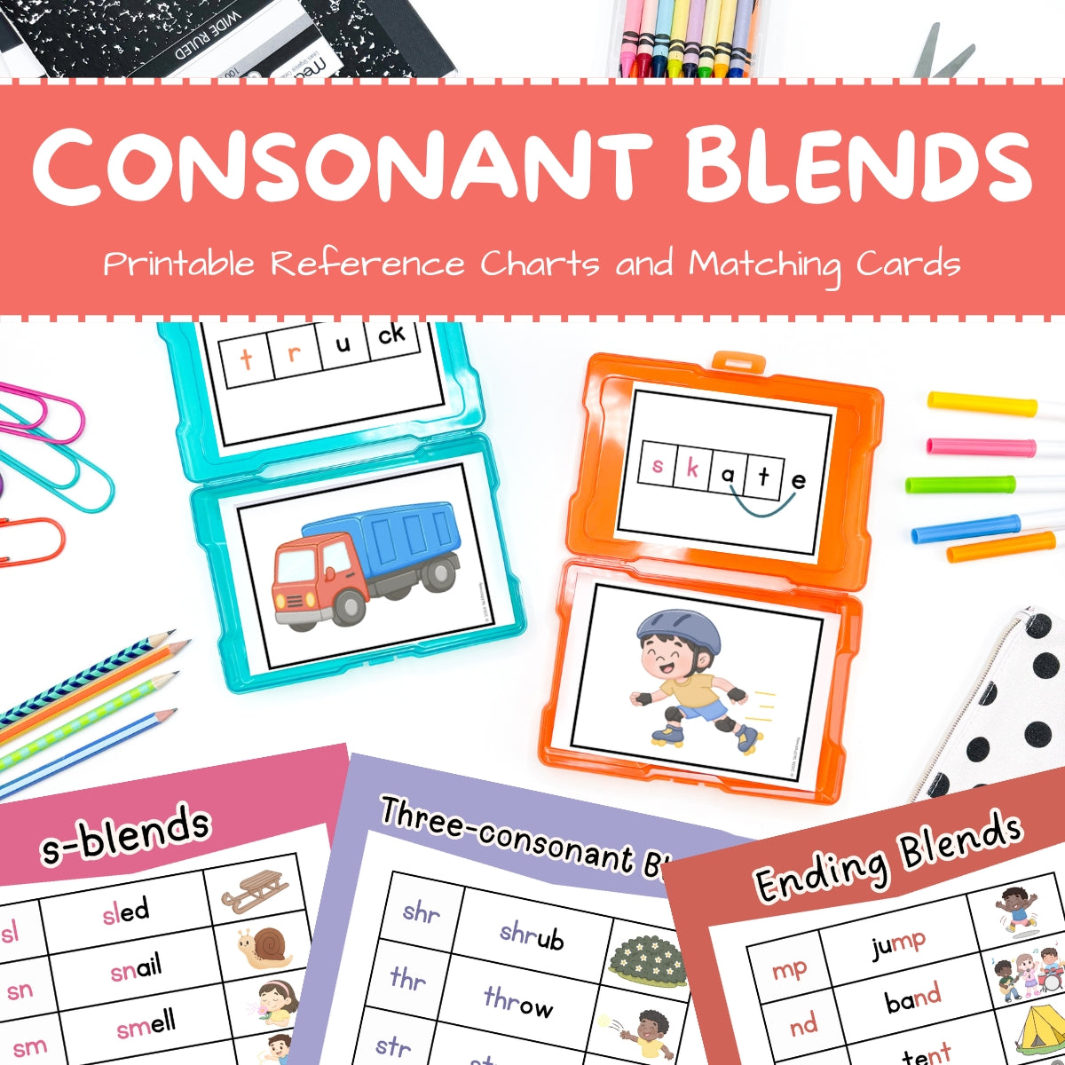 Consonant Blend Reference Charts and Matching Cards