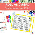 Educational game for learning consonant -le spelling with dice and word cards.