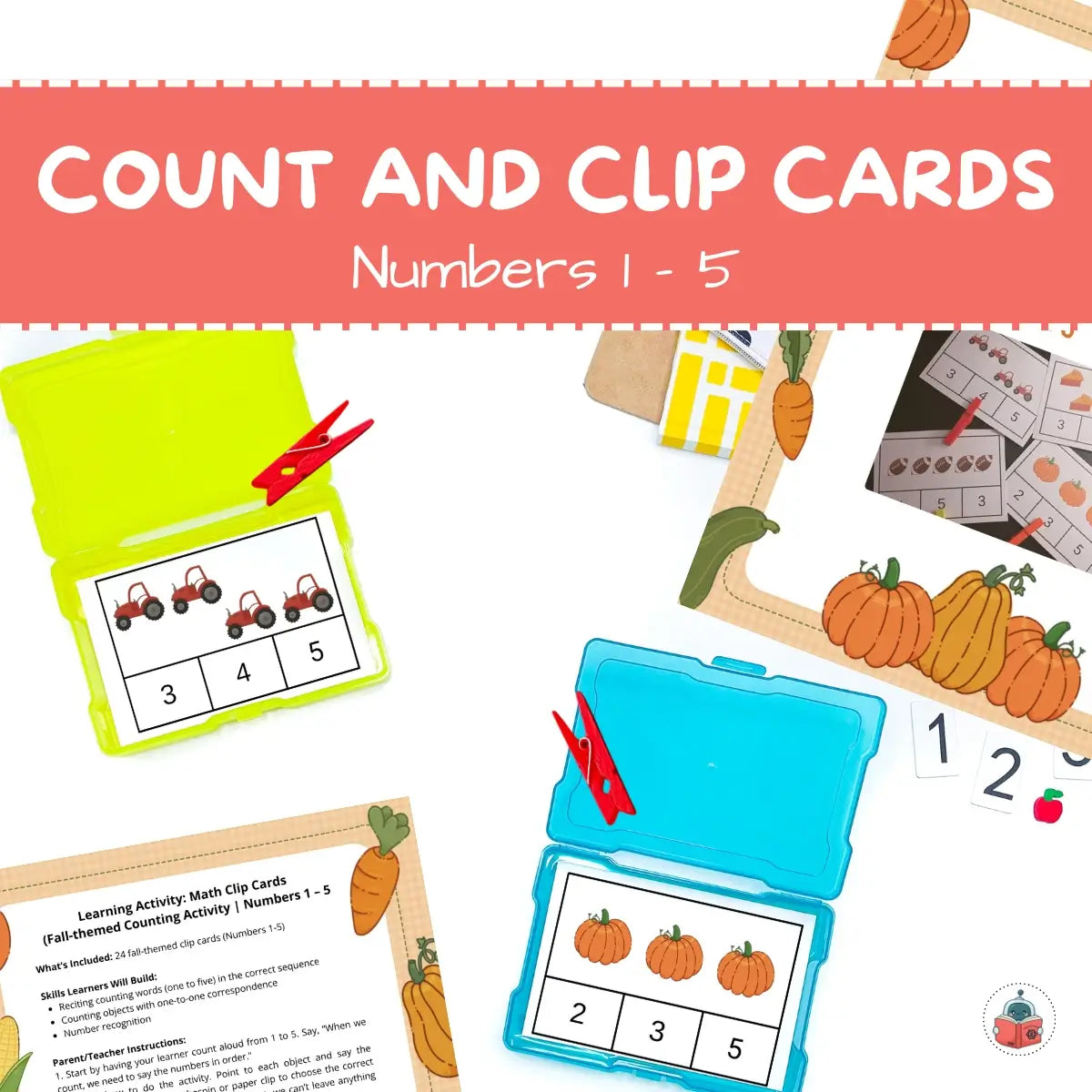 Fall-themed Count and Clip Cards | Numbers 1-5