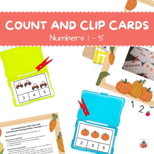 Fall-themed Count and Clip Cards | Numbers 1-5