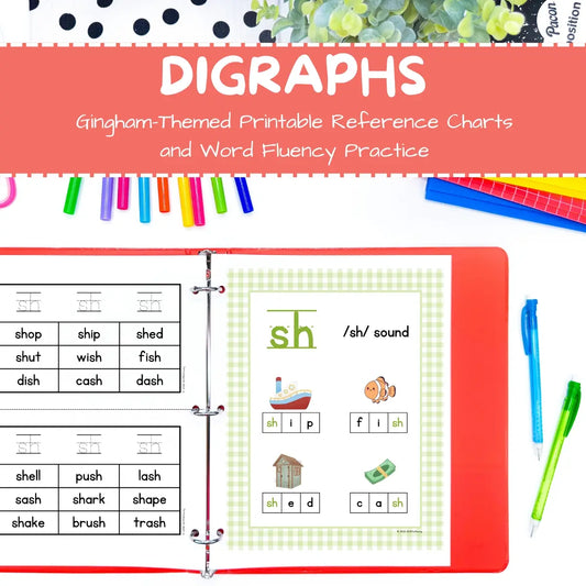 Printable Digraph Reference Charts and Word Fluency Practice