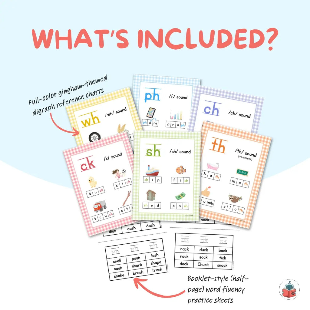 Printable Digraph Reference Charts and Word Fluency Practice