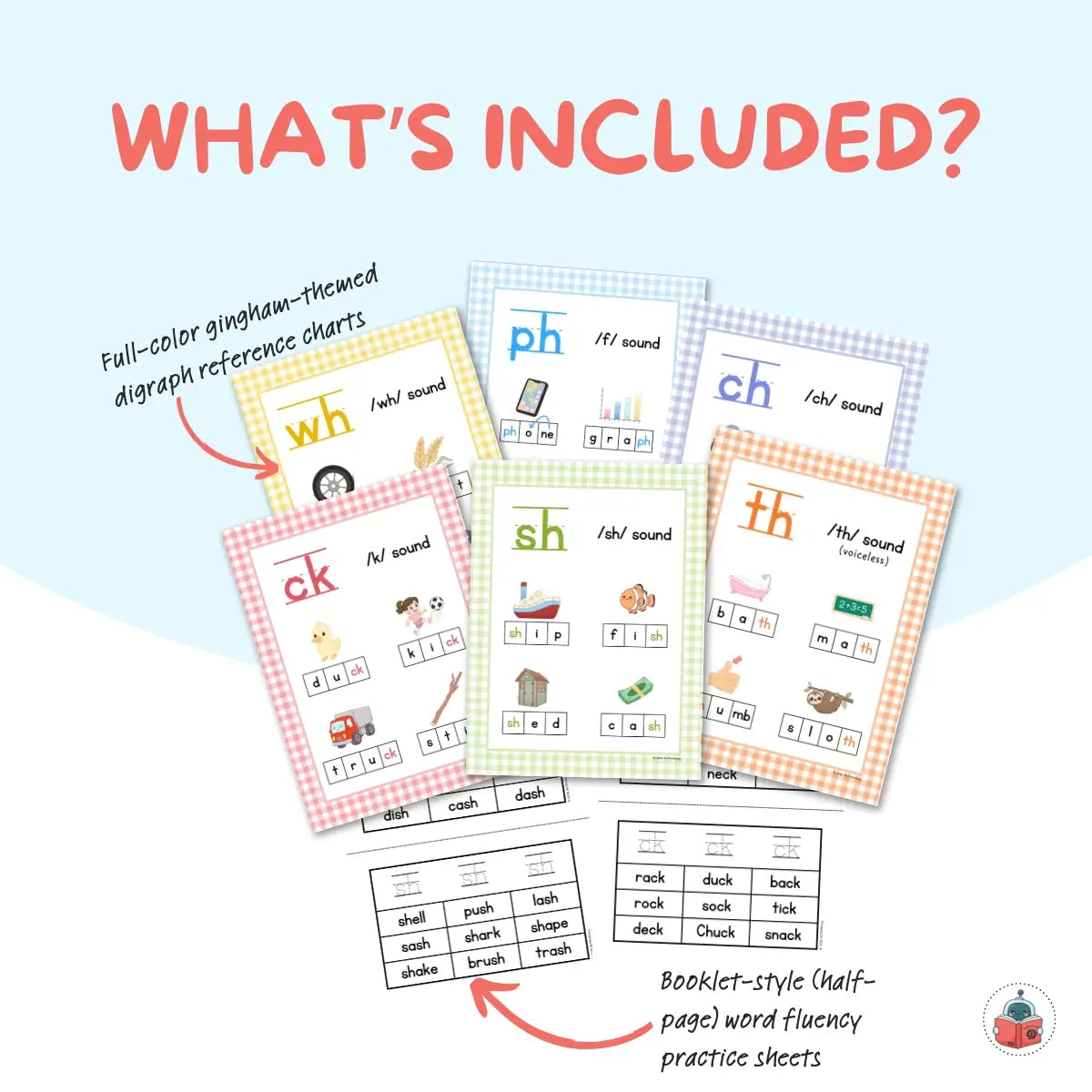 Printable Digraph Reference Charts and Word Fluency Practice