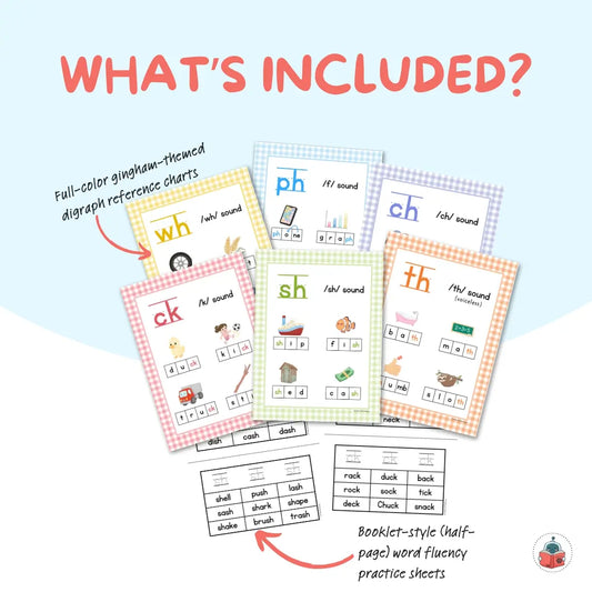 Printable Digraph Reference Charts and Word Fluency Practice