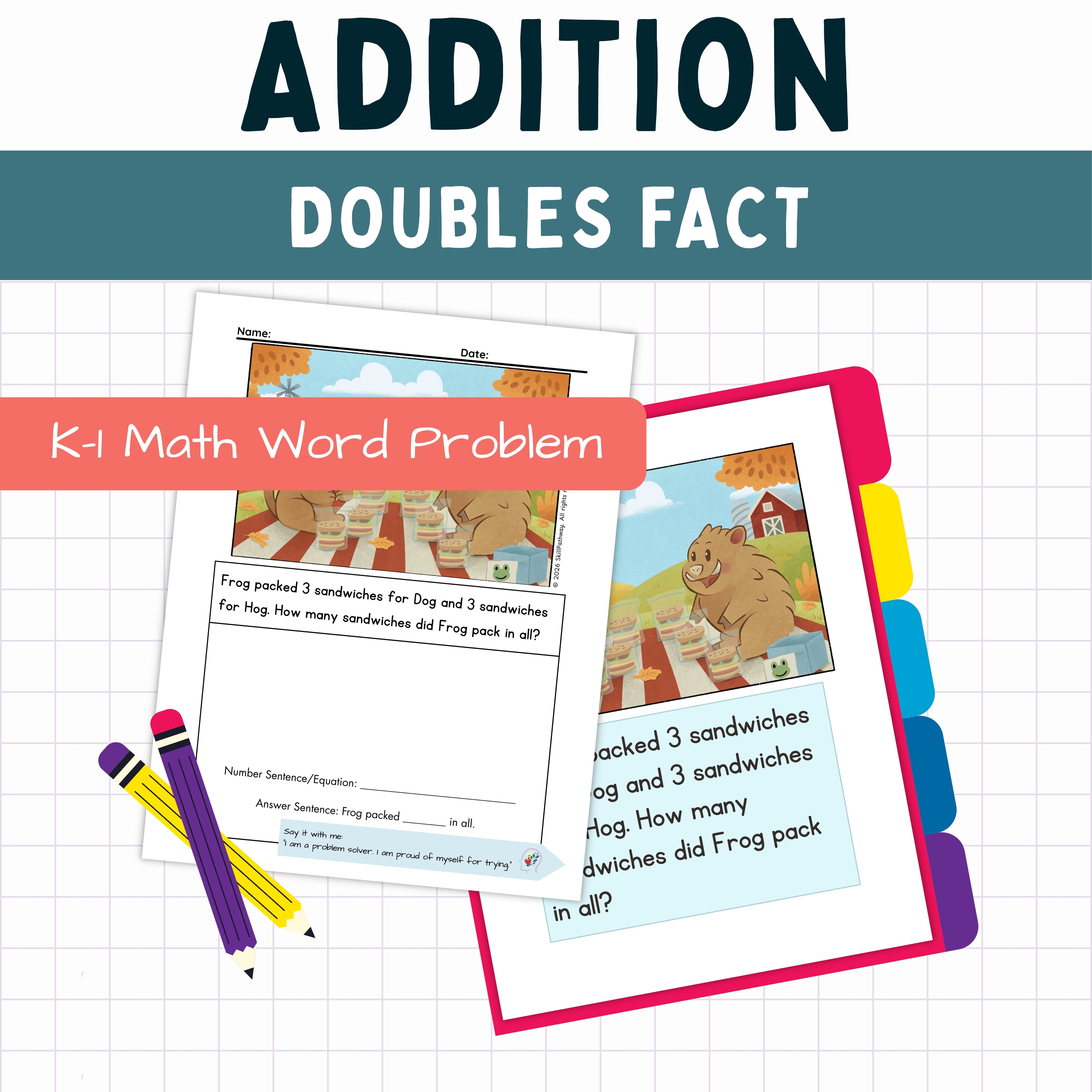 Doubles Addition Word Problem for Kindergarten & 1st Grade
