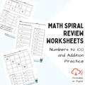 Math Spiral Review Worksheets: Numbers to 100 and Addition Practice for Grades 1-2