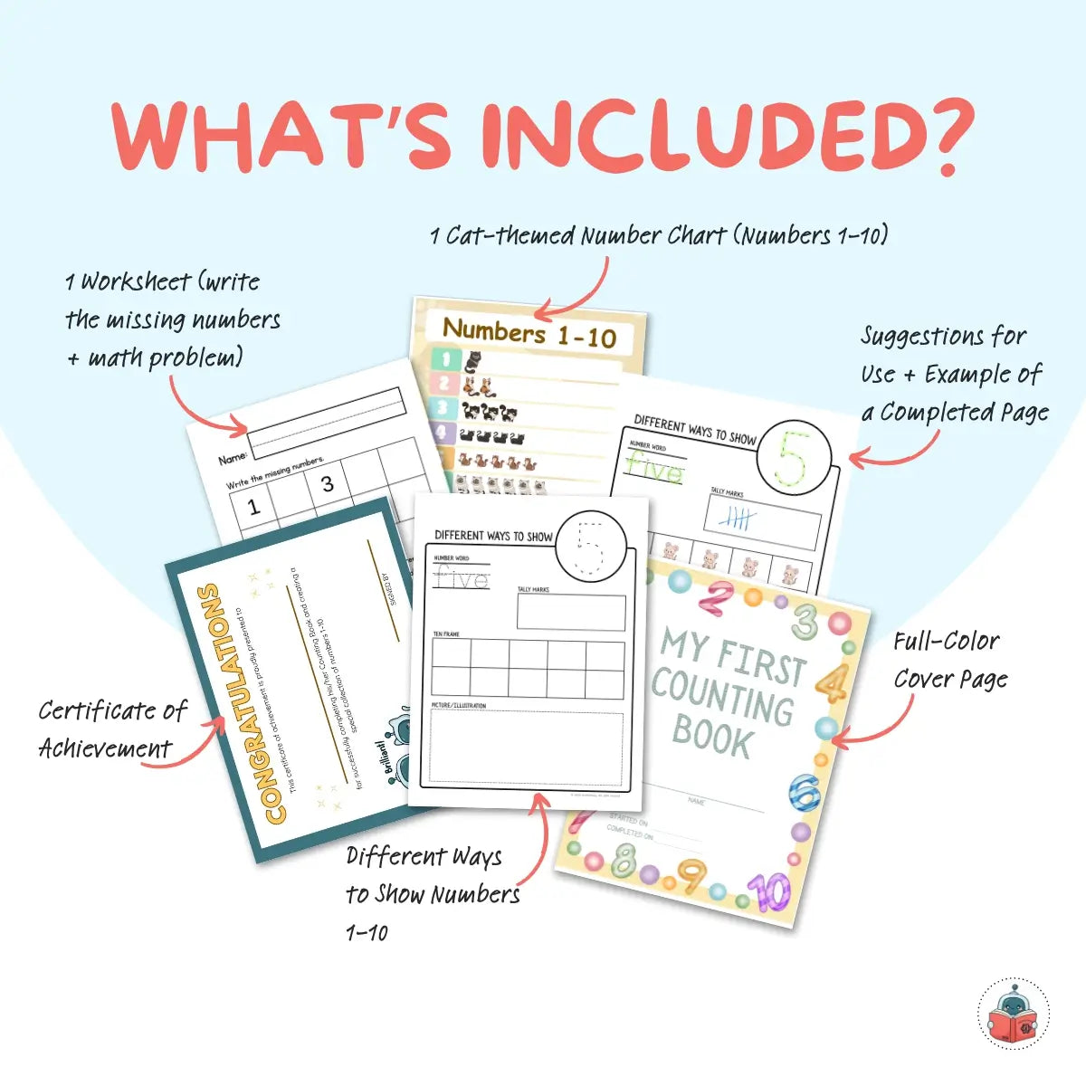 My First Counting Book – Numbers 1–10 Printable