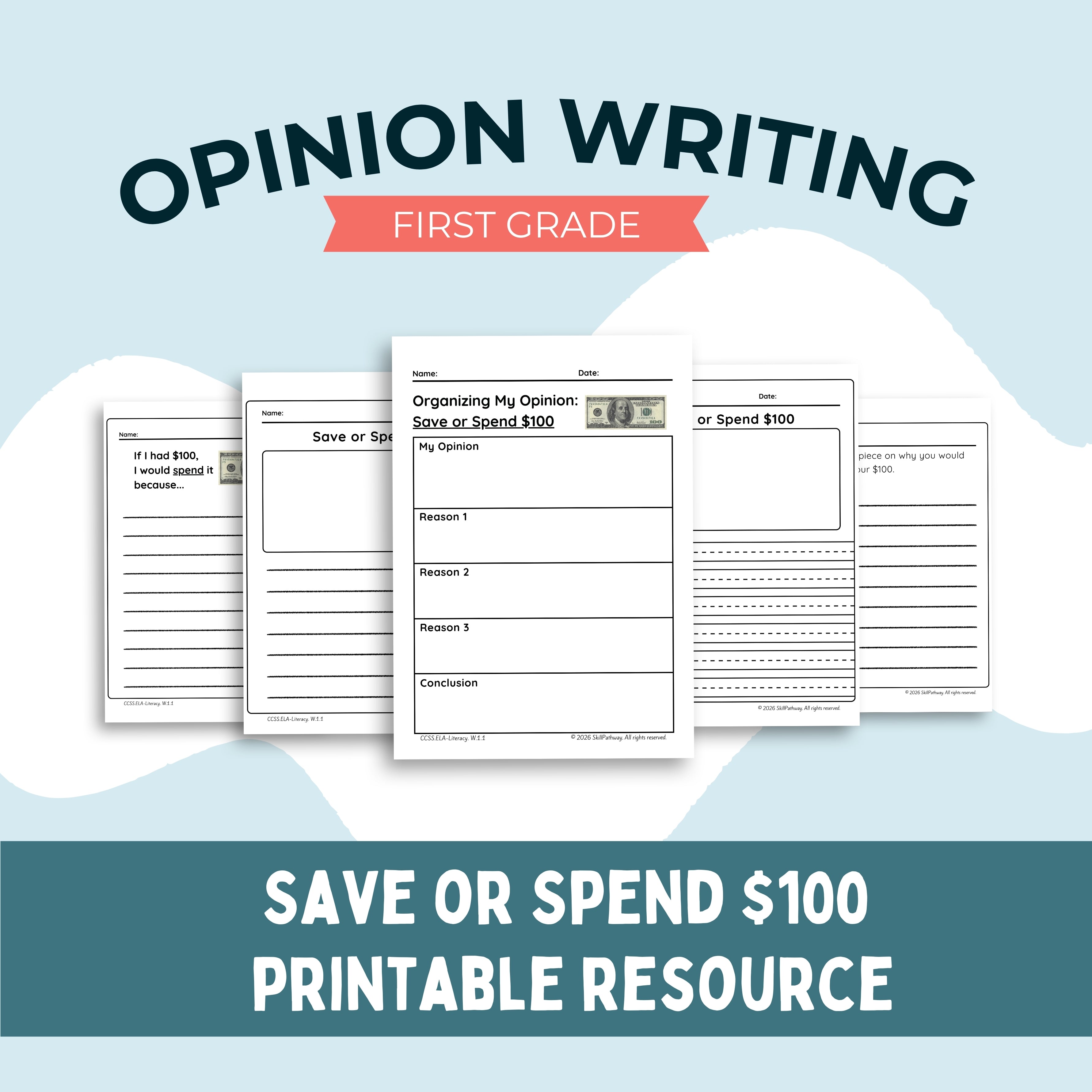Opinion writing resource for first grade with printable pages 