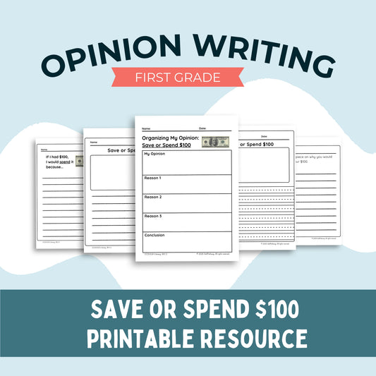 Opinion writing resource for first grade with printable pages 