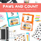 Dog-themed math activities for numbers to 10 with educational materials on a white background.