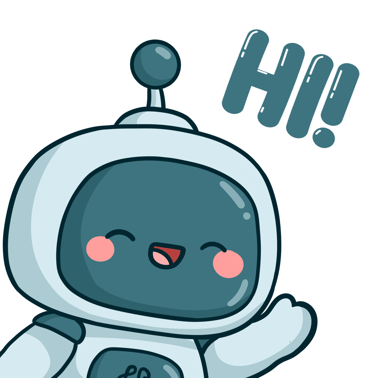 Robbie with a happy expression and 'HI!' 