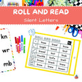 Educational game for learning silent letters with dice and word cards.