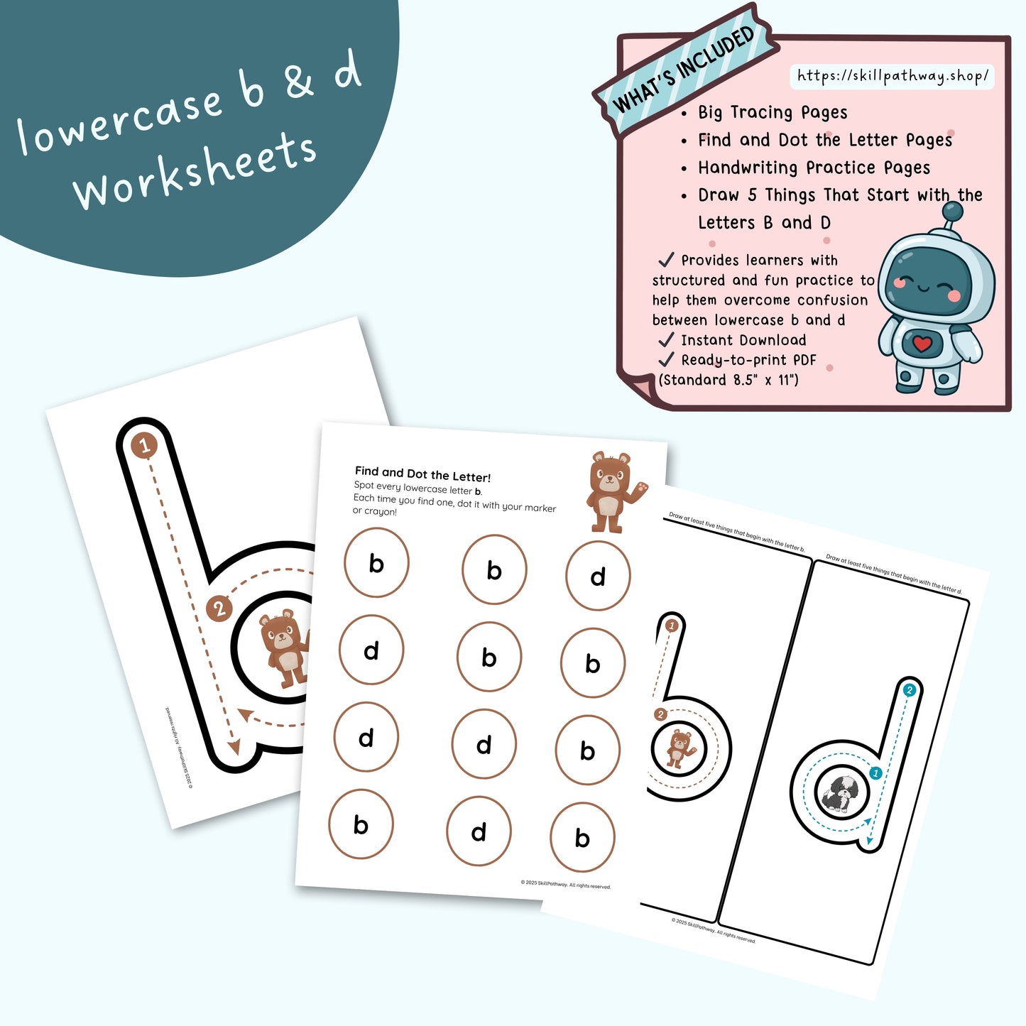 Set of lowercase b and d worksheets 