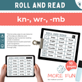 Educational game packaging for 'Roll and Read' with dice and clipboards.