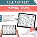 Educational product for practicing vowel teams with dice and clipboards.